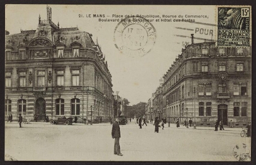 Le Mans - Place de la République, bourse du commerce, boulevard René-Levasseur et hôtel des postes 