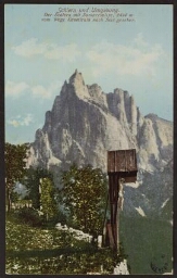 Schlern und Umgebung. Der Schlern mit Santnerspitze, 2414 meter vom Wege Kastelruth nach seis gesehen 