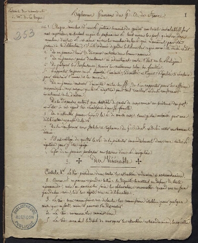 Extrait du manuscrit de Mr de la Hague. Réglements généraux du G... O... de France