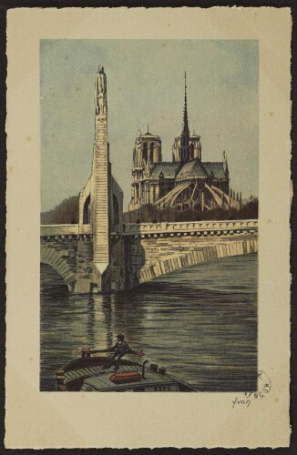 Paris. - Notre-Dame et statue de Sainte-Geneviève (Landowski, sculpteur) 