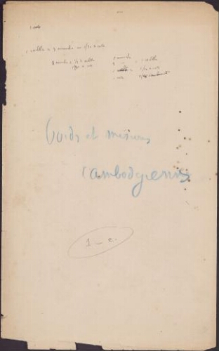 Vocabulaire judiciaire. Propagande française au Cambodge. Système métrique. Règlements du palais royal. Amendes. Origines brahmaniques des lois cambodgiennes. Souhait de longue vie au roi. Savoda Veath Sambok. 1 – Documents cambodgiens historiques papier du Japon. Garder