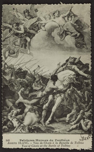 Peintures murales du Panthéon. Joseph Blanc. - Voeu de Clovis à la bataille de Tolbiac. Vow of Clovis at the battle of Tolbiac. ND 
