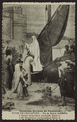Peintures murales du Panthéon. Puvis de Chavannes. Vie de Sainte Geneviève. "Sainte Geneviève ravitaille Paris". - "St Genevieve revictualling Paris". ND