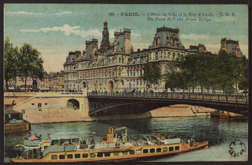 Paris. - L'Hôtel de ville et le pont d'Arcole. - T. M. K. The town hall and Arcole bridge