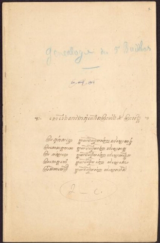 Documents relatifs à la religion cambodgienne. 2. Généalogie des 5 Bouddhas, texte Khmêr 